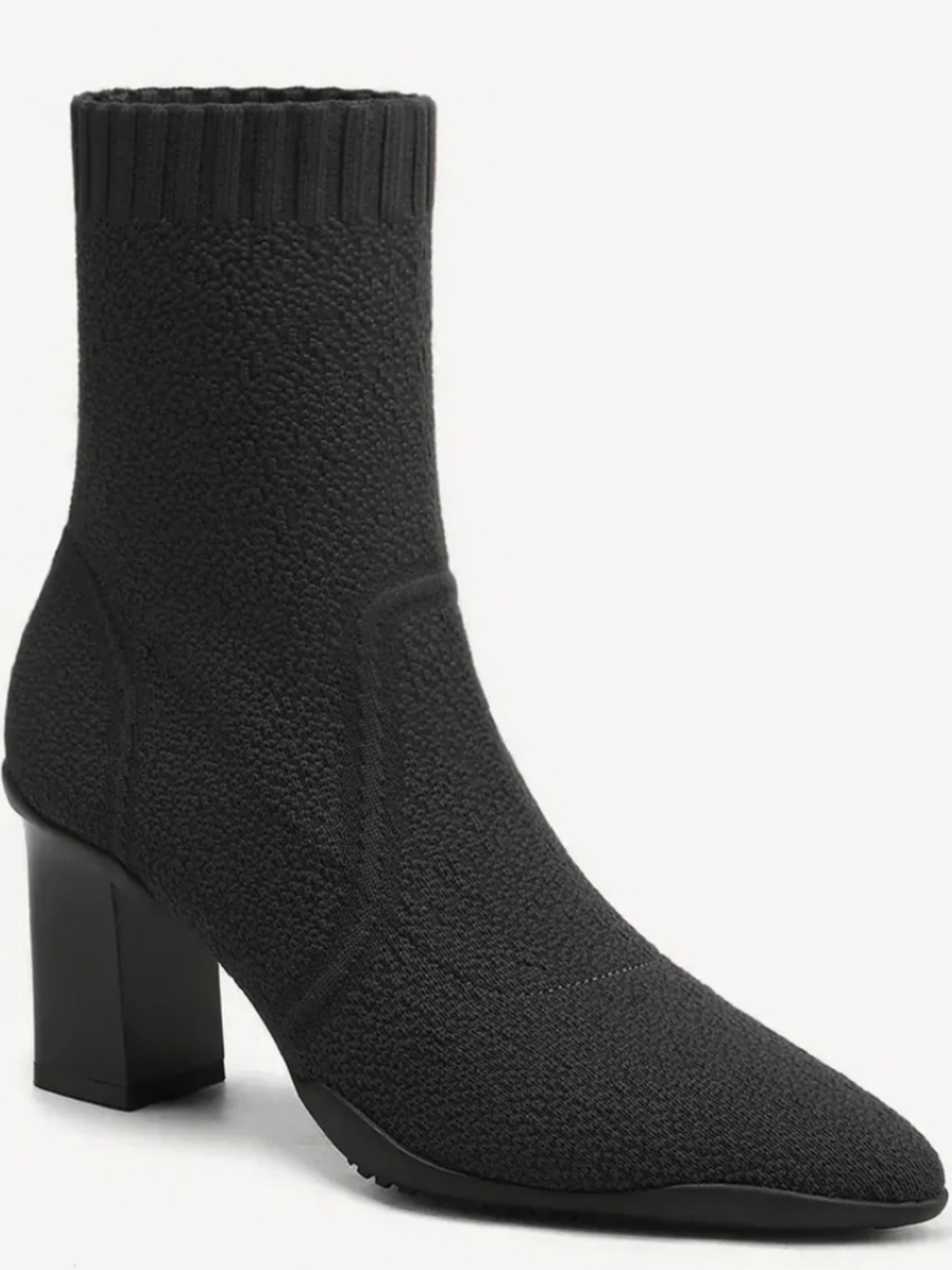 NWT Belle Voyage Pionted Toe Women's Black Knit Sock Bootie with Block Heel